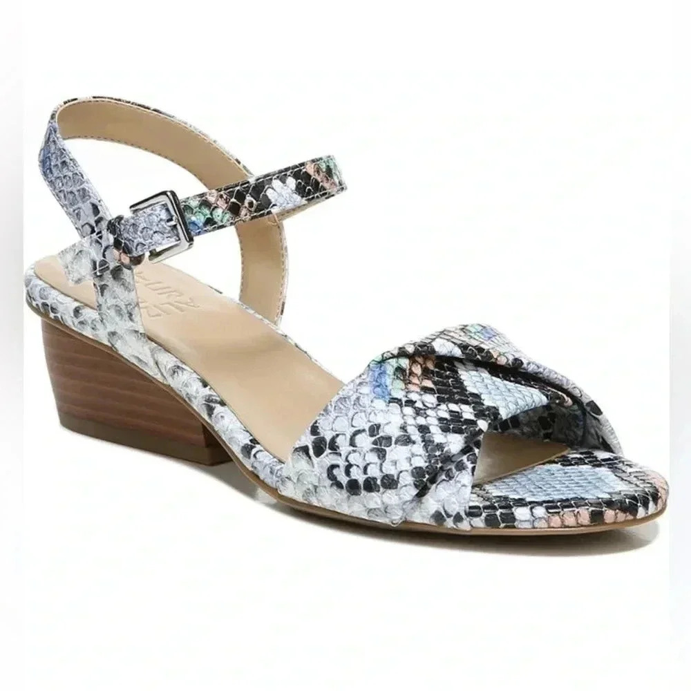 Naturalizer Traci Snakeprint Blue Wedge Sandal Size 7.5